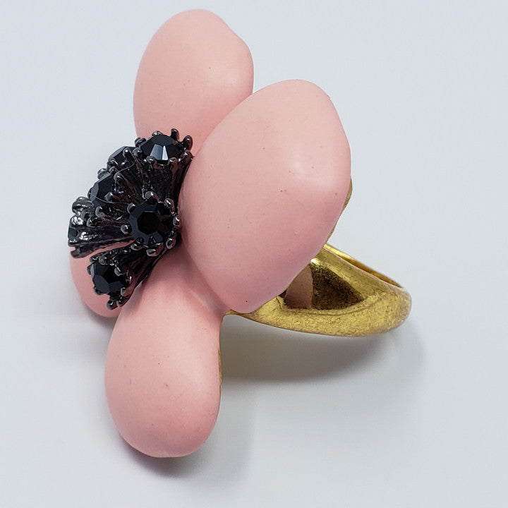 Oscar de la Renta Soft Pink Resin & Crystal Flower Ring