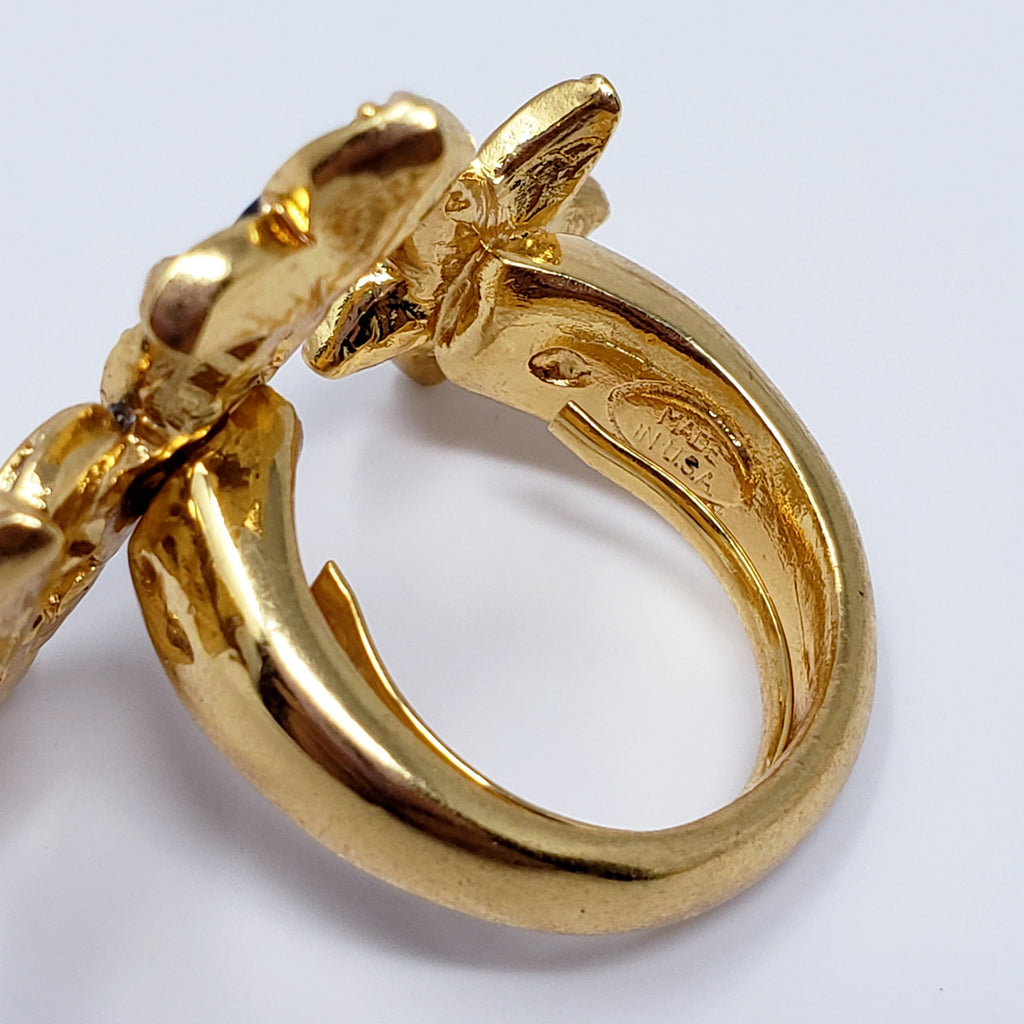 Oscar de la Renta Crystal Floating Flowers Statement Ring In Gold