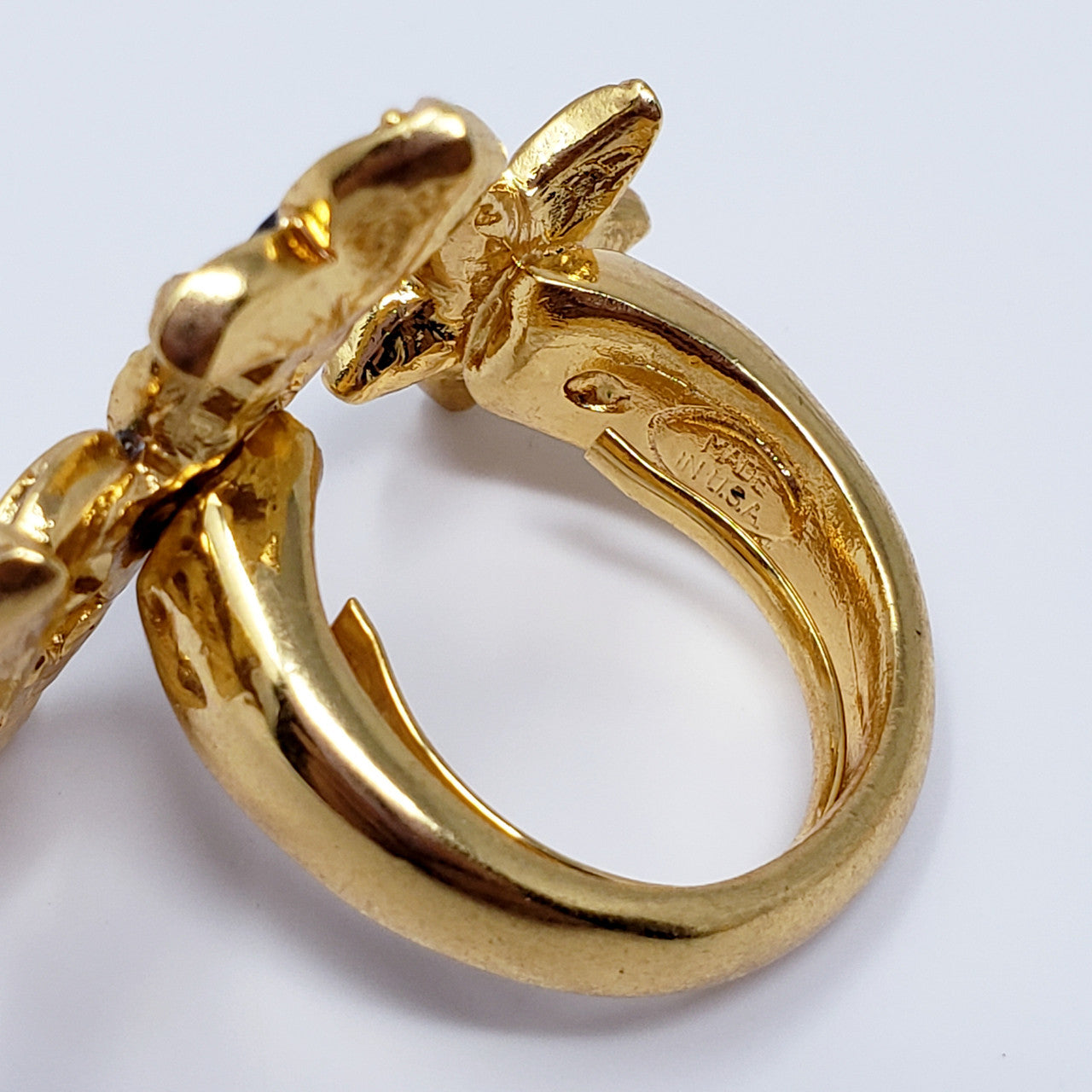 Oscar de la Renta Crystal Floating Flowers Statement Ring In Gold