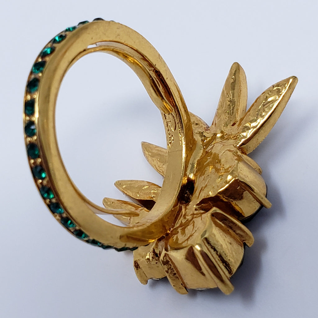 Oscar de la Renta Crystal Tropical Palm Statement Ring In Gold