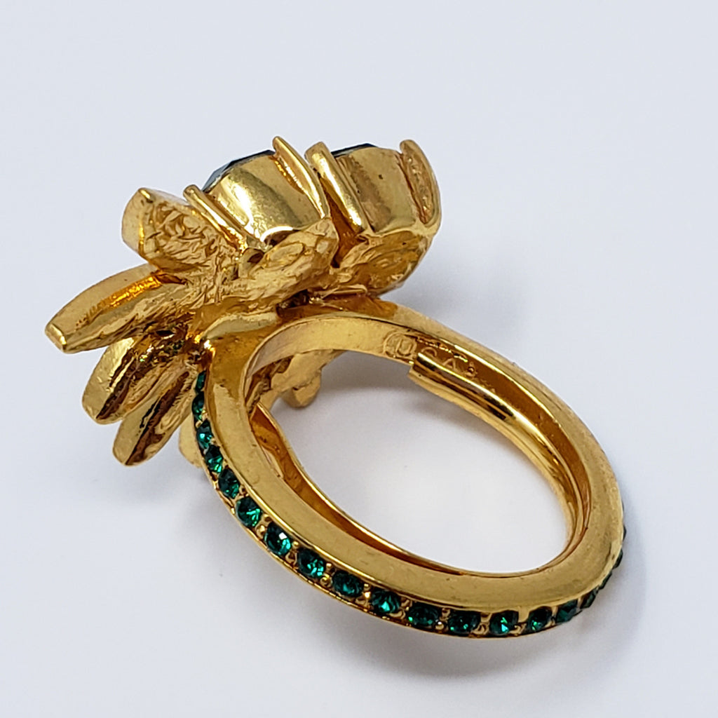 Oscar de la Renta Crystal Tropical Palm Statement Ring In Gold