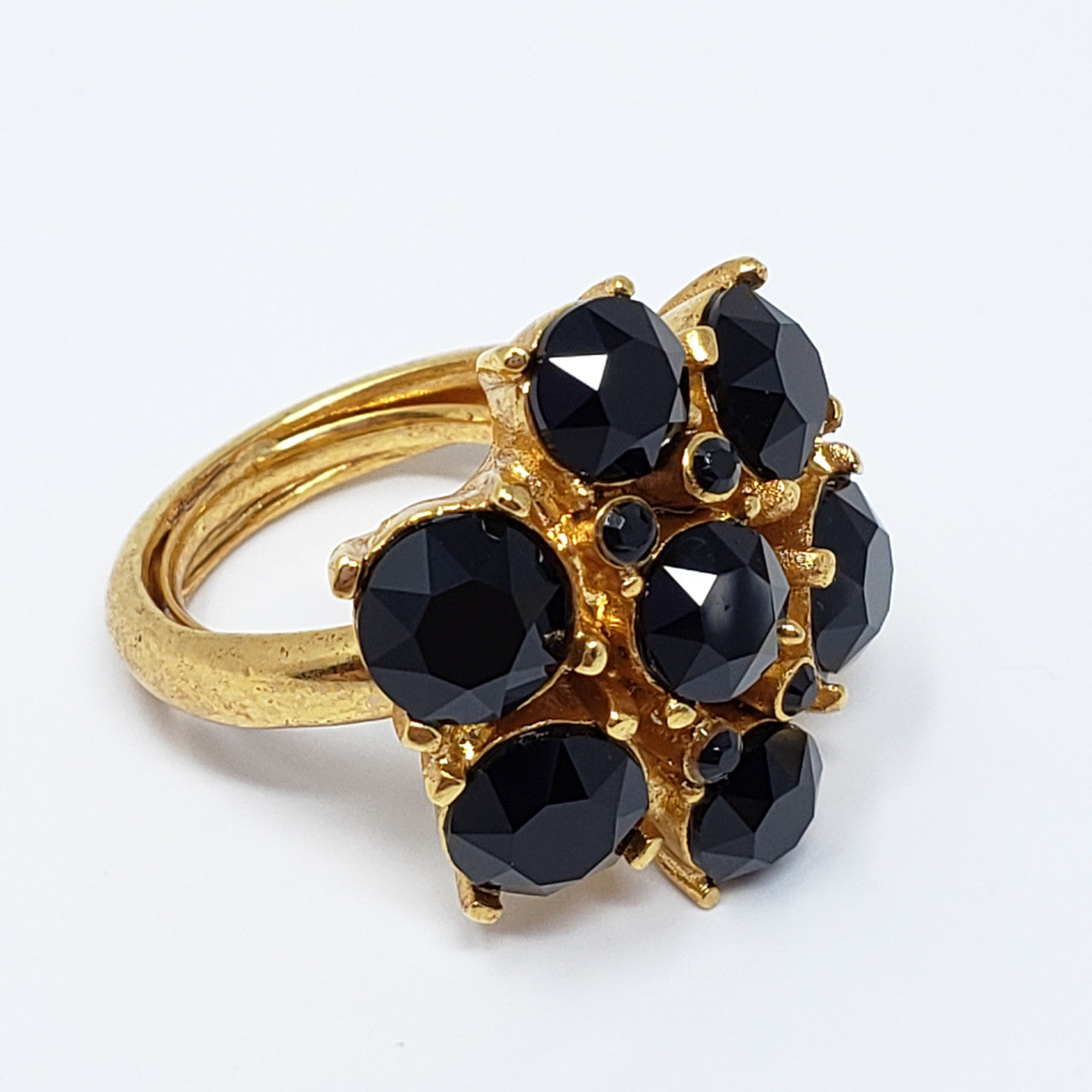 Oscar de la Renta Jet Black Crystals Statement Ring in Gold