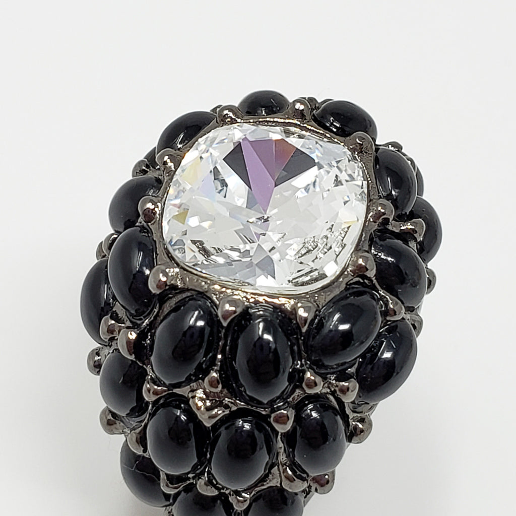 Kenneth Jay Lane KJL Swarovski Crystal & Cabochon Dome Ring in Black