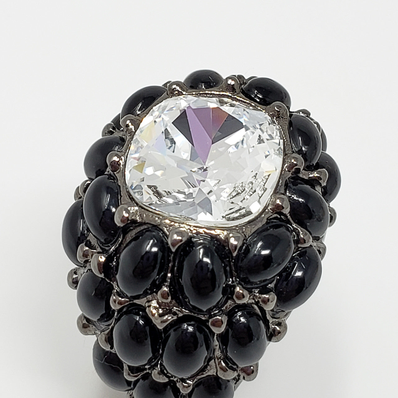 Kenneth Jay Lane KJL Swarovski Crystal & Cabochon Dome Ring in Black