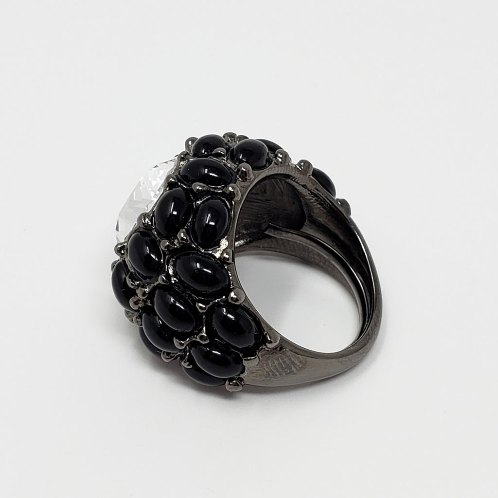 Kenneth Jay Lane KJL Swarovski Crystal & Cabochon Dome Ring in Black
