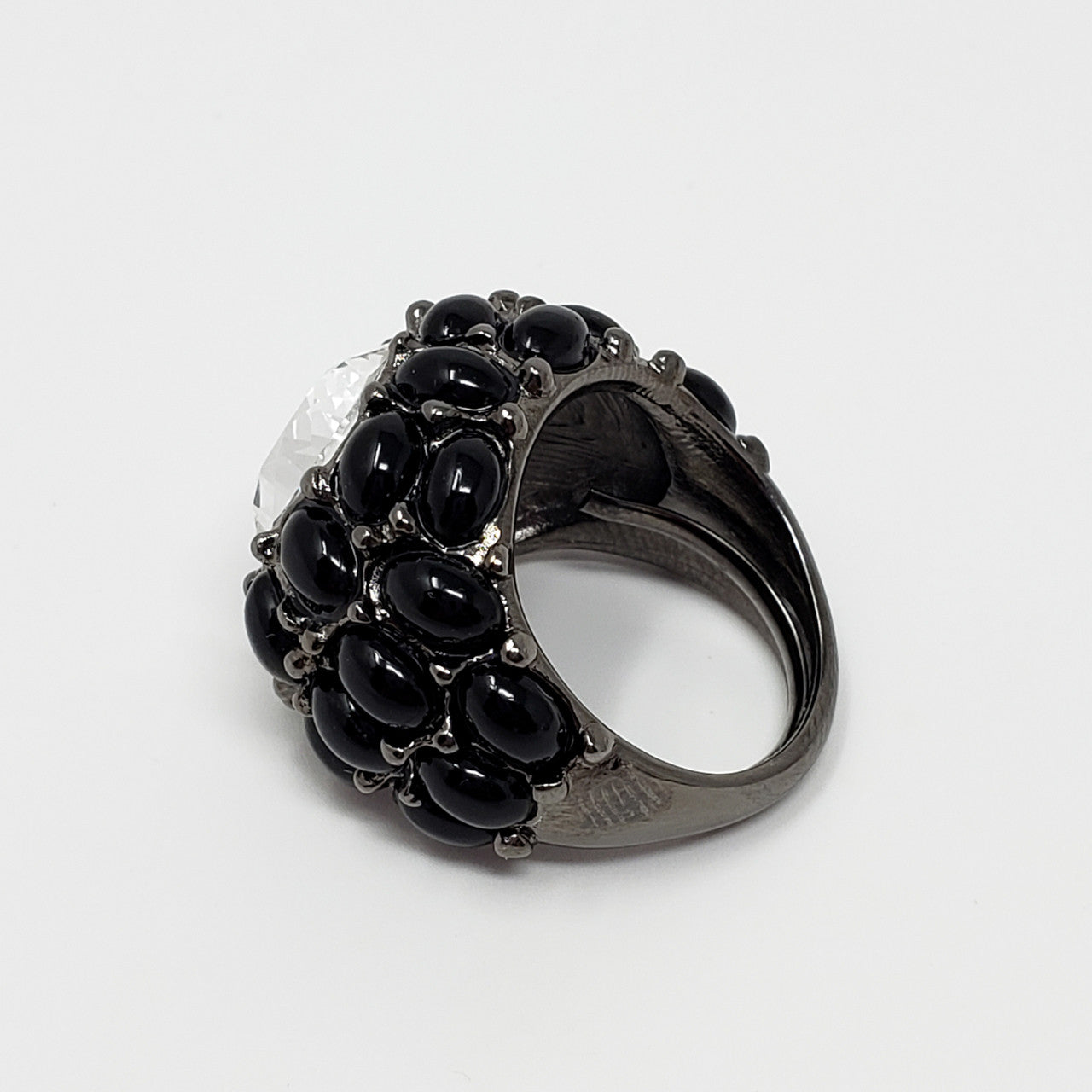 Kenneth Jay Lane KJL Swarovski Crystal & Cabochon Dome Ring in Black
