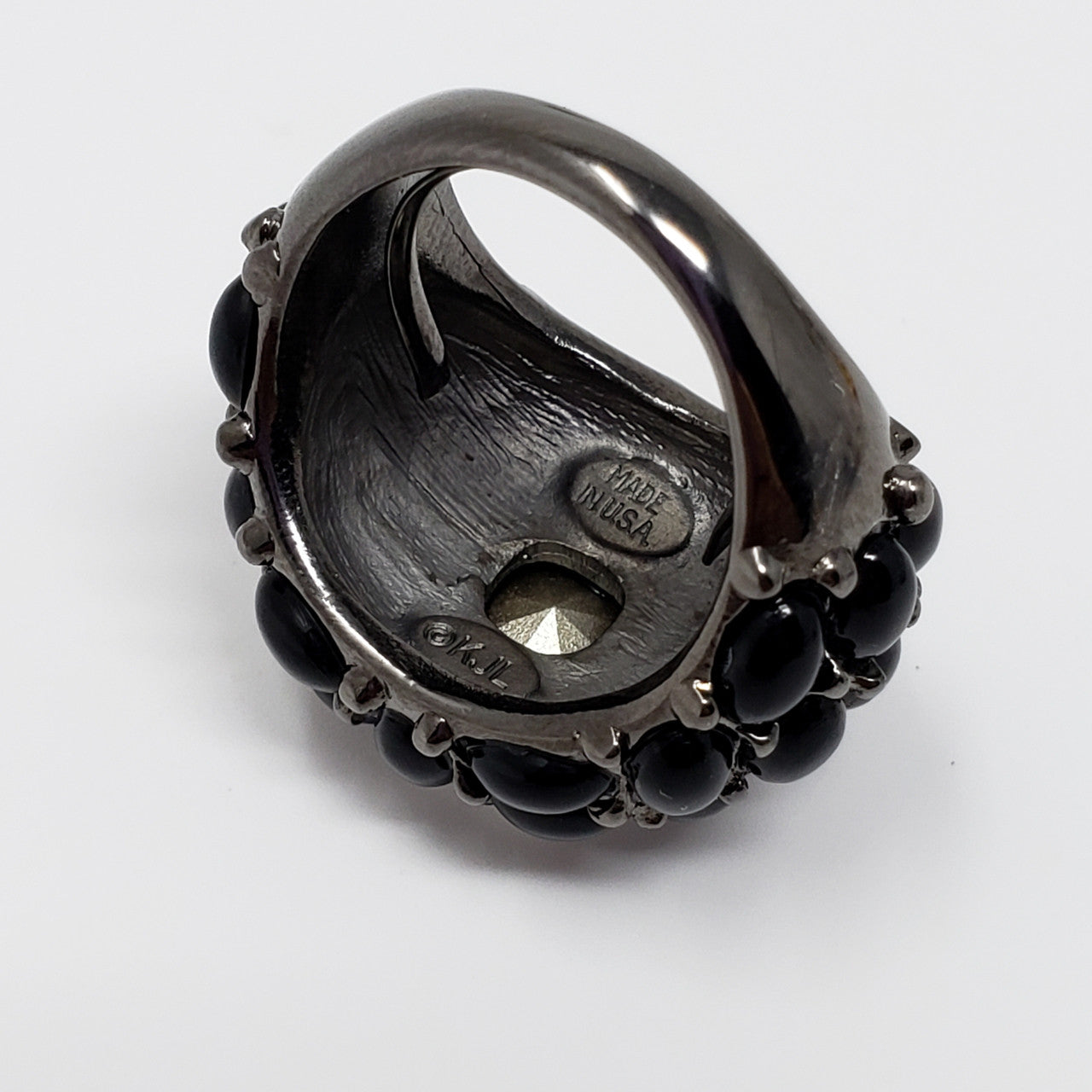Kenneth Jay Lane KJL Swarovski Crystal & Cabochon Dome Ring in Black