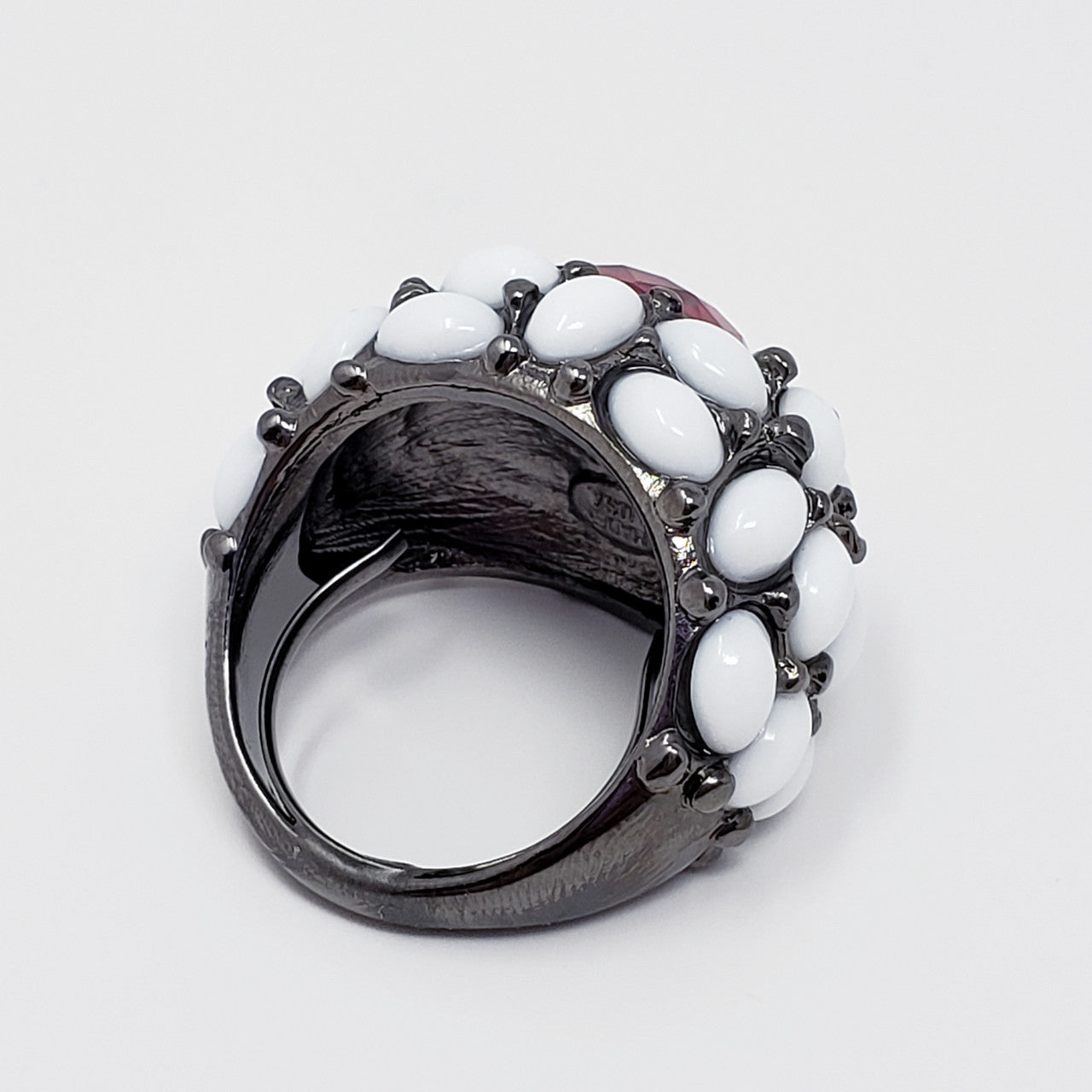Kenneth Jay Lane KJL Swarovski Crystal & Cabochon Dome Ring in Red & White