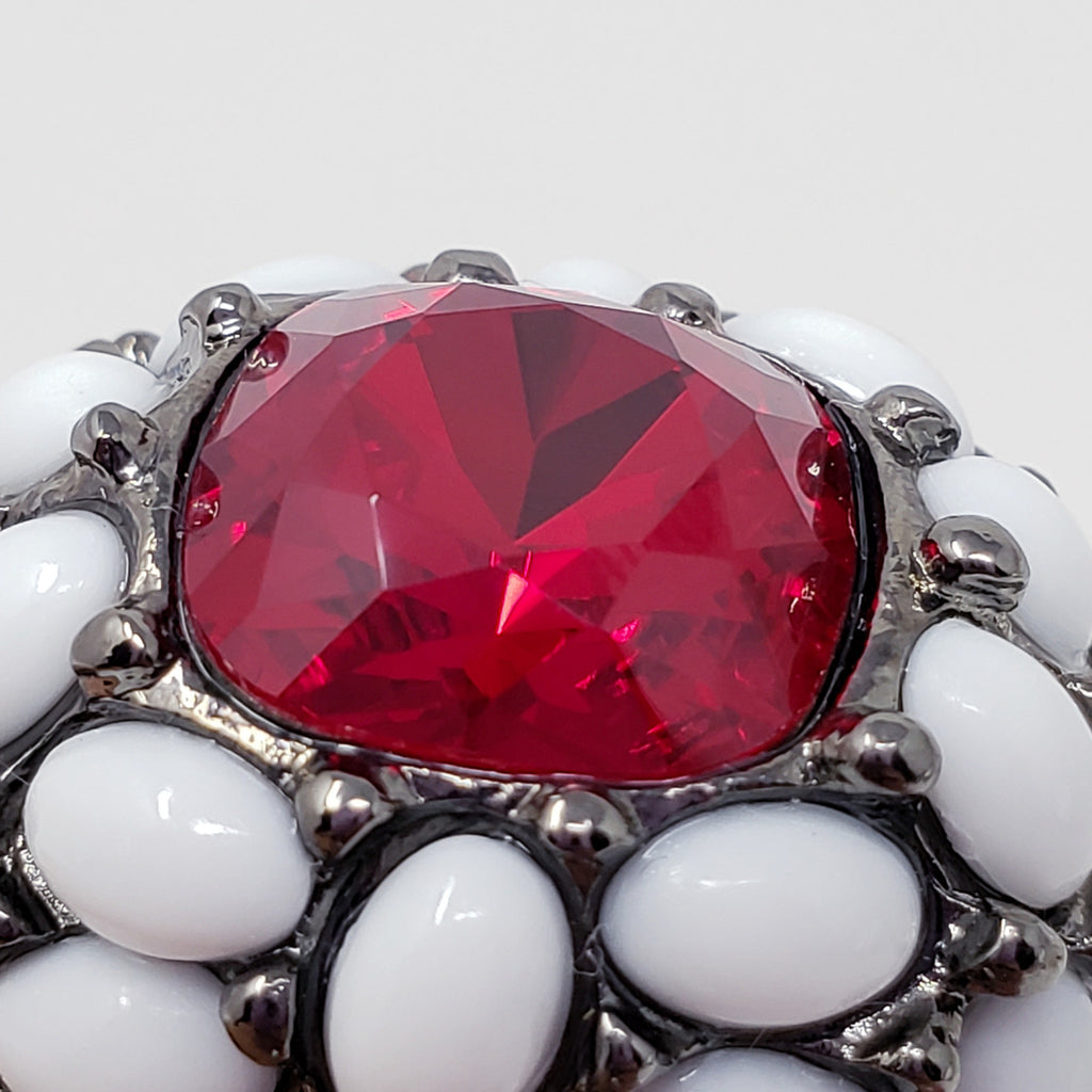 Kenneth Jay Lane KJL Swarovski Crystal & Cabochon Dome Ring in Red & White