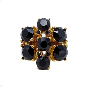 Oscar de la Renta Jet Black Crystals Statement Ring in Gold