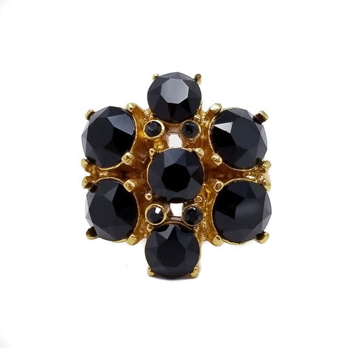 Oscar de la Renta Jet Black Crystals Statement Ring in Gold