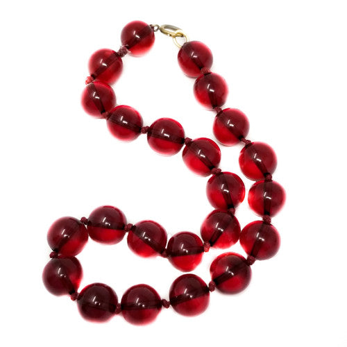Red Cherry Amber Bakelite 16" Round Bead Choker Necklace