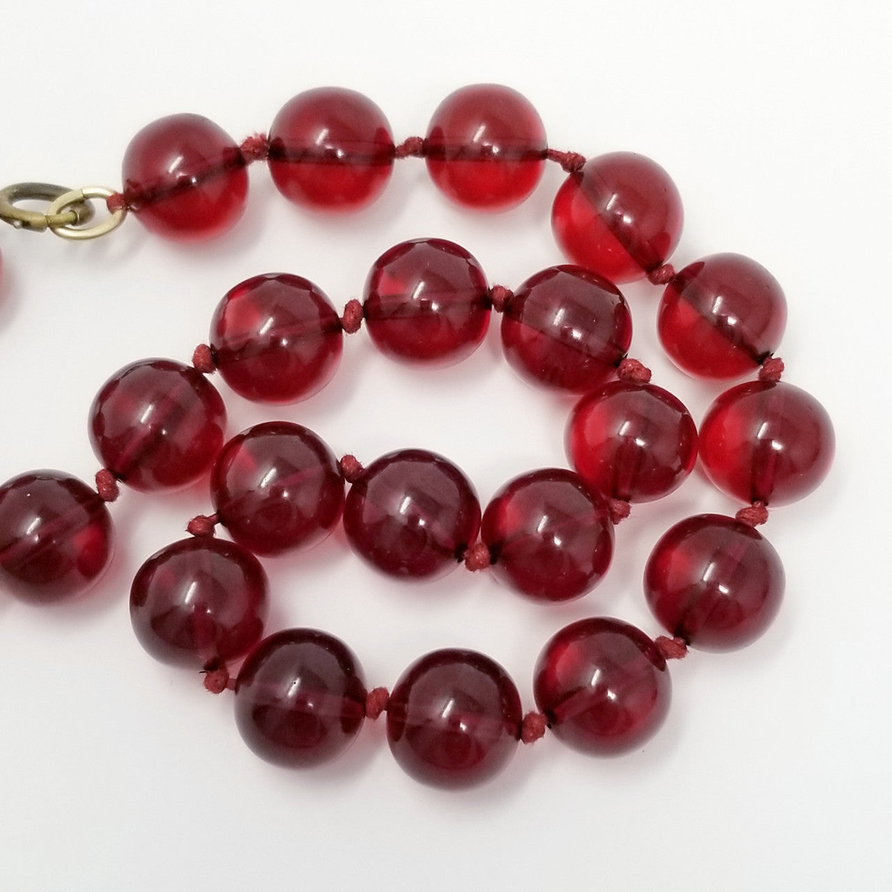 Red Cherry Amber Bakelite 16" Round Bead Choker Necklace