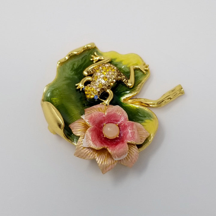 Jay Strongwater Frog and Lily Pad Pin + Pendant
