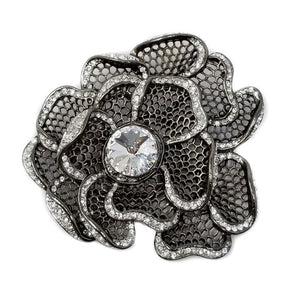 Kenneth Jay Lane KJL Gunmetal & Clear Crystal Flower Pin