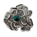 Kenneth Jay Lane KJL Gunmetal & Green Crystal Flower Pin