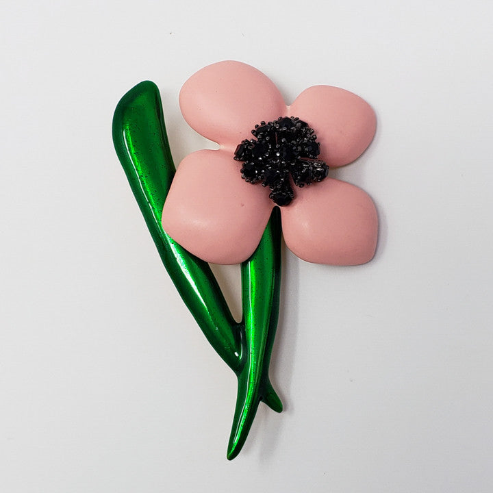 Oscar de la Renta Soft Pink & Green Flower Brooch