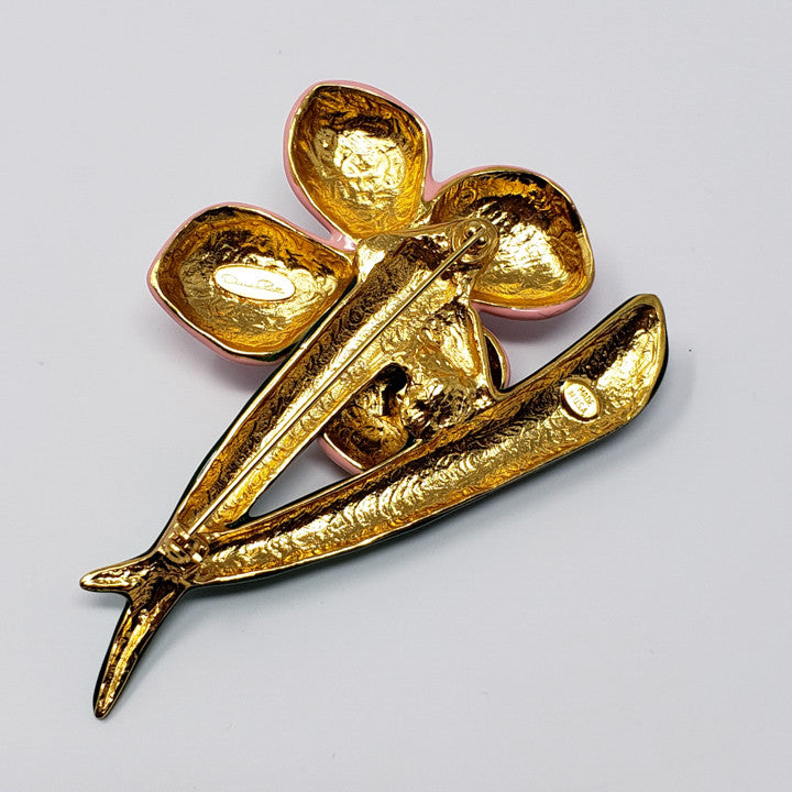 Oscar de la Renta Soft Pink & Green Flower Brooch
