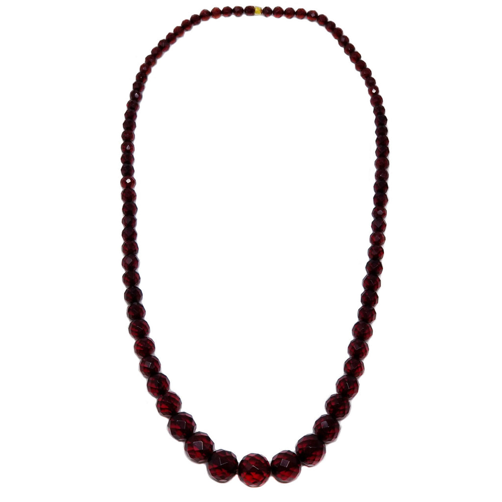 Red Cherry Amber Bakelite 28.5" Faceted Graduated Bead Necklace