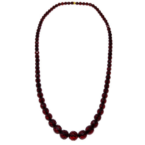 Red Cherry Amber Bakelite 28.5" Faceted Graduated Bead Necklace