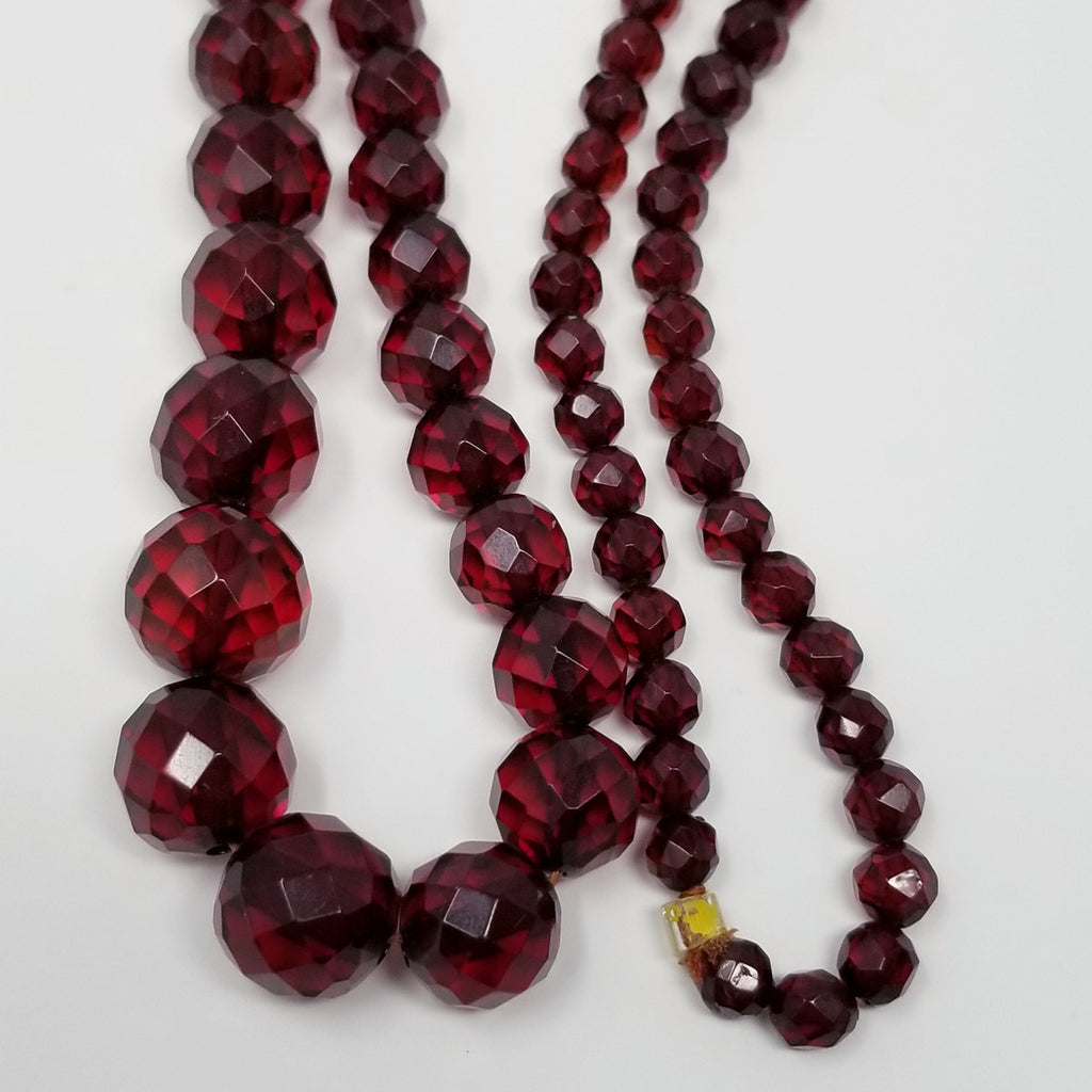 Red Cherry Amber Bakelite 28.5" Faceted Graduated Bead Necklace