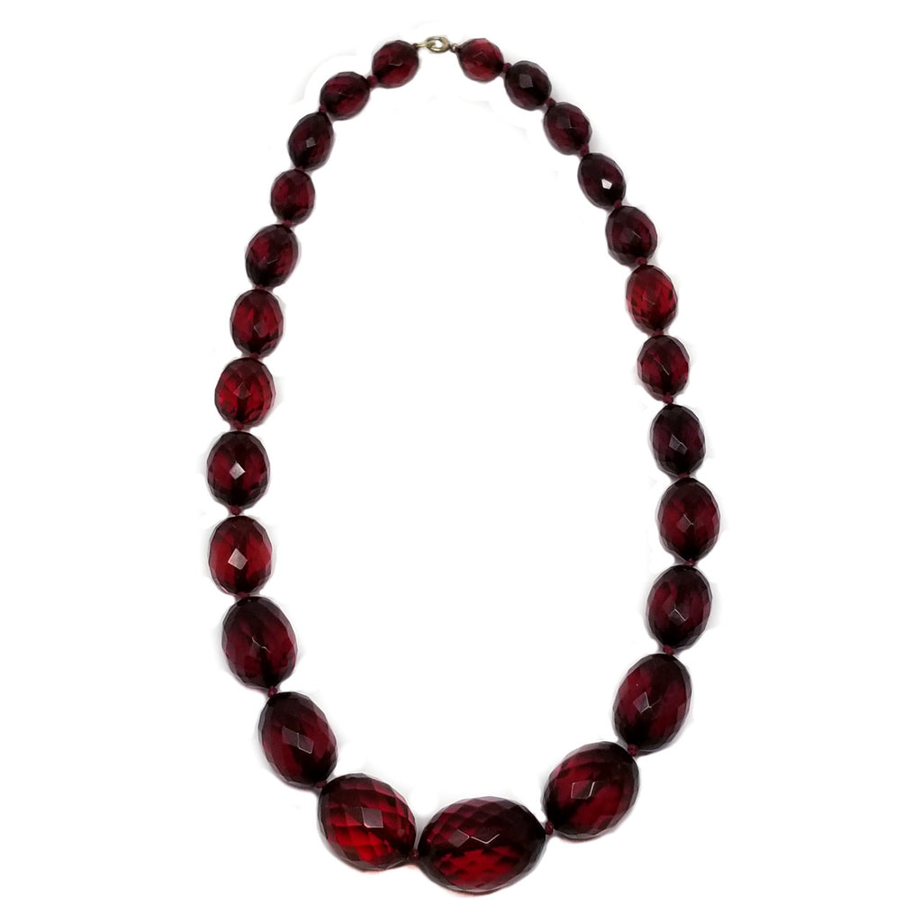 Red Cherry Amber Bakelite 24" Graduated Faceted Bead Necklace