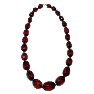 Red Cherry Amber Bakelite 24" Graduated Faceted Bead Necklace
