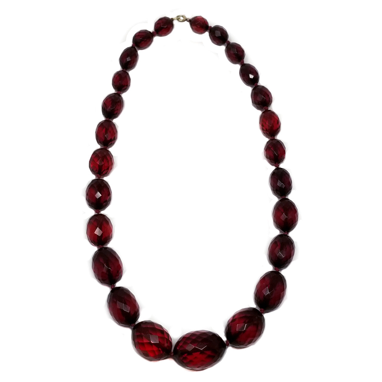 Red Cherry Amber Bakelite 24" Graduated Faceted Bead Necklace