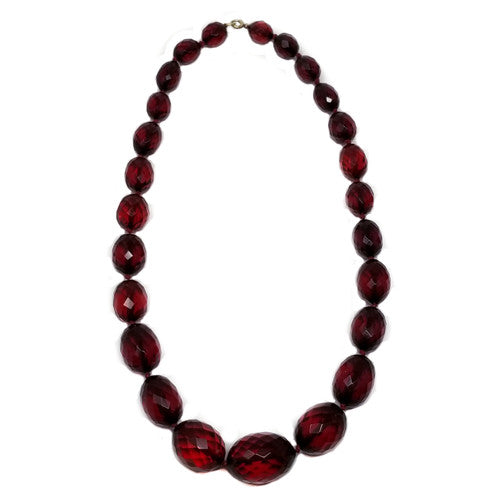 Red Cherry Amber Bakelite 24" Graduated Faceted Bead Necklace