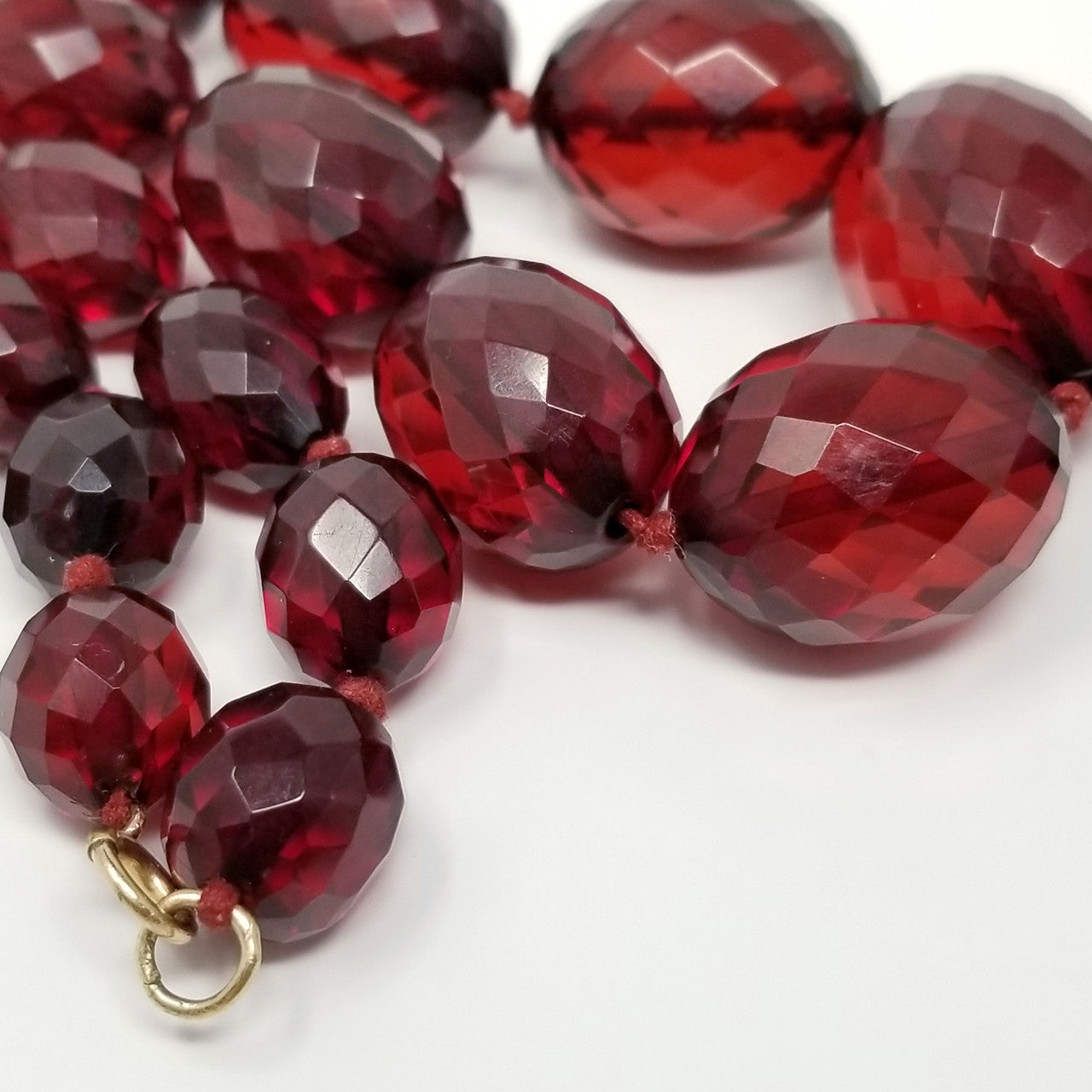 Red Cherry Amber Bakelite 24" Graduated Faceted Bead Necklace
