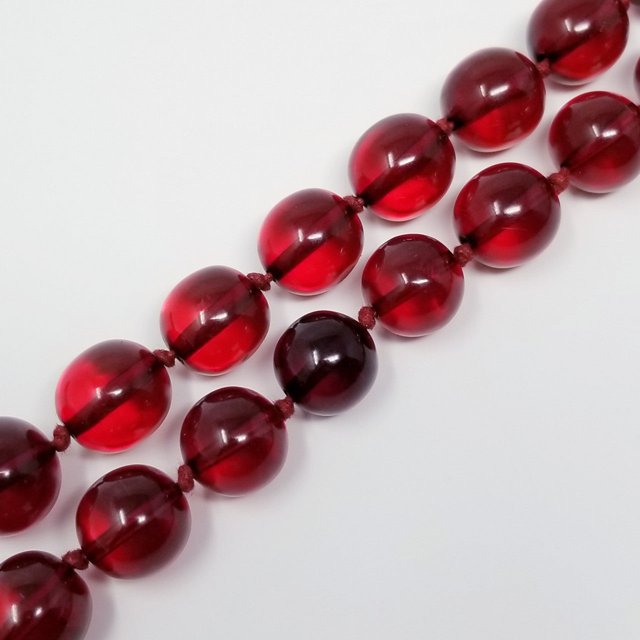 Red Cherry Amber Bakelite 46" Rope Bead Necklace