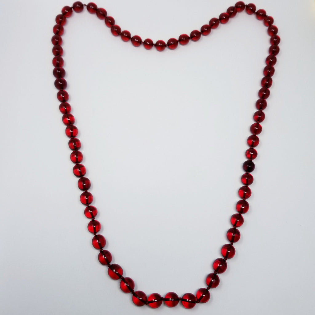 Red Cherry Amber Bakelite 46" Rope Bead Necklace