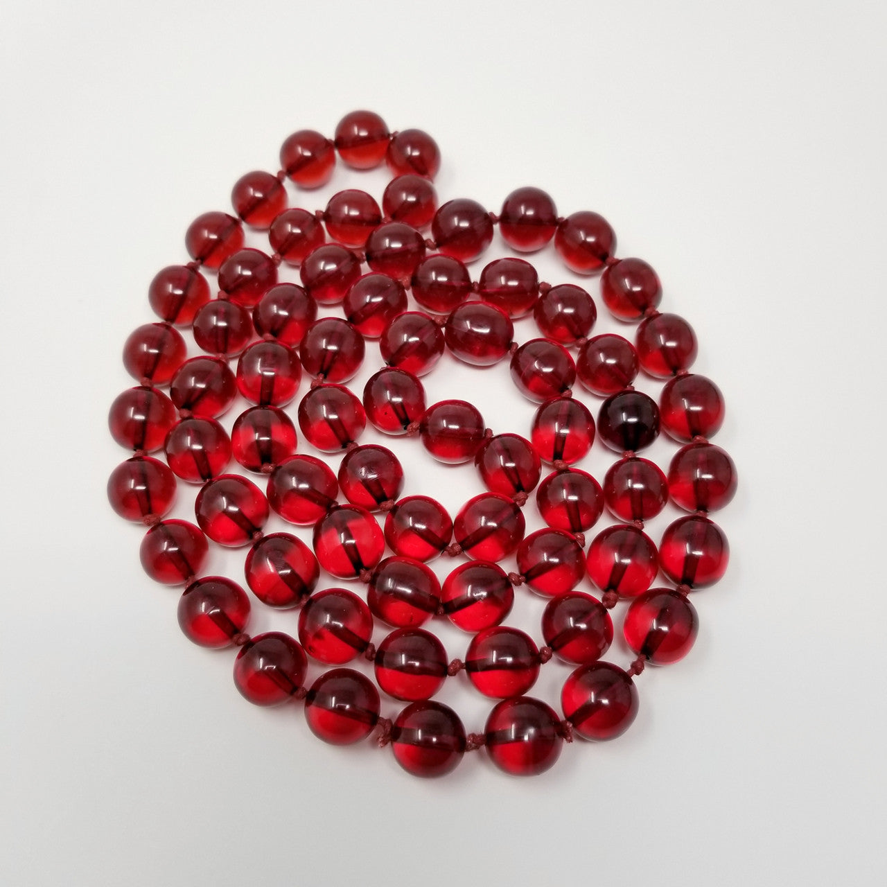 Red Cherry Amber Bakelite 46" Rope Bead Necklace