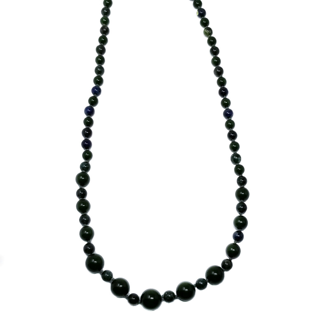 Dark Green & Blue Marbled Bakelite 59" Long Alternating Bead Necklace