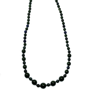 Dark Green & Blue Marbled Bakelite 59" Long Alternating Bead Necklace