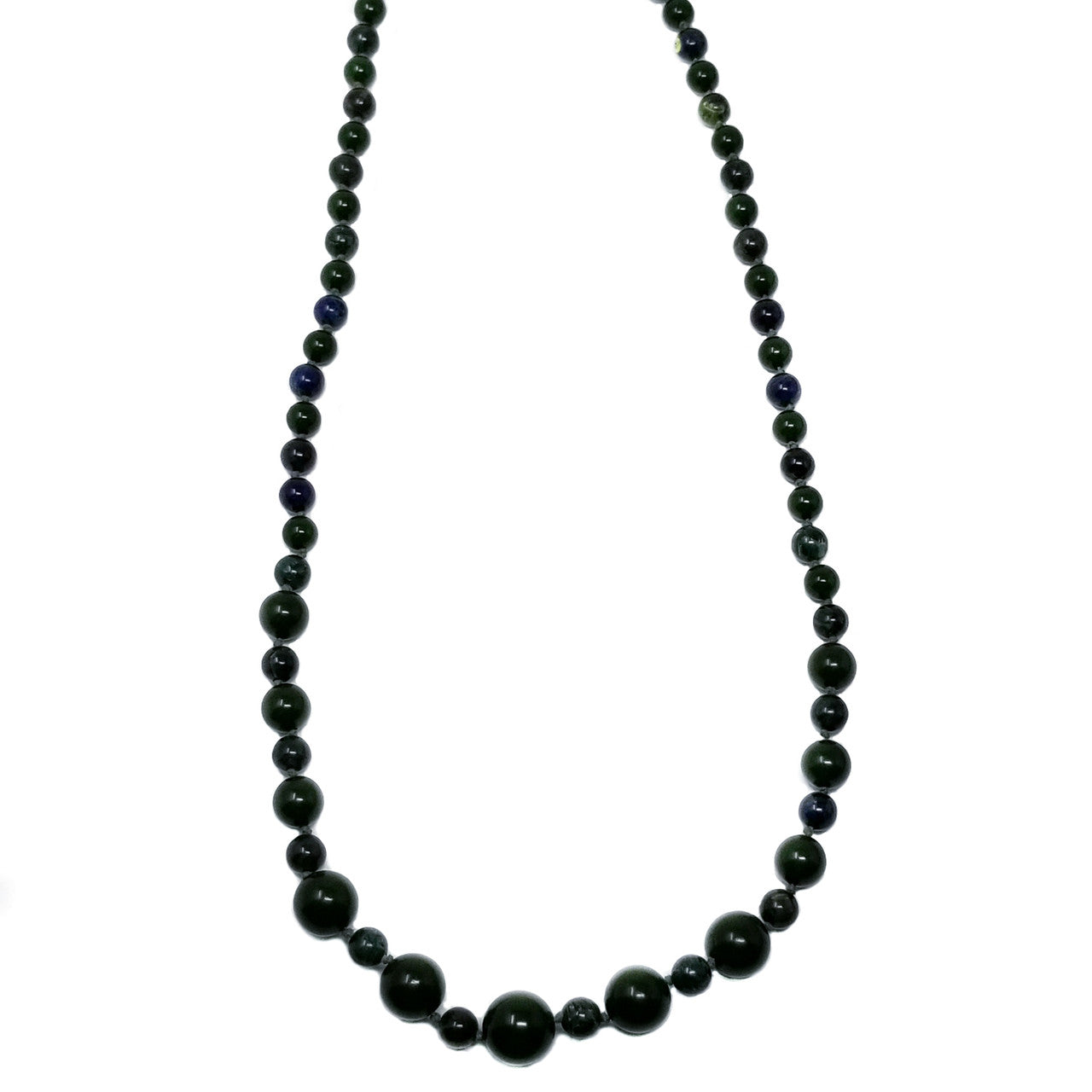 Dark Green & Blue Marbled Bakelite 59" Long Alternating Bead Necklace