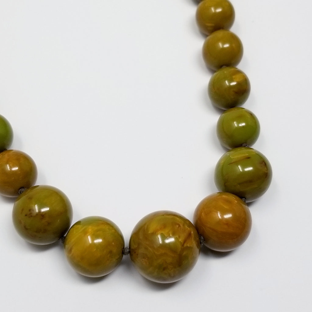 Apple Green Marbled Bakelite 29" Graduated Bead Necklace