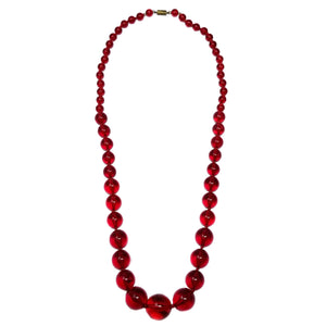 Bright Candy Red Vintage Plastic 27" Graduated Bead Necklace