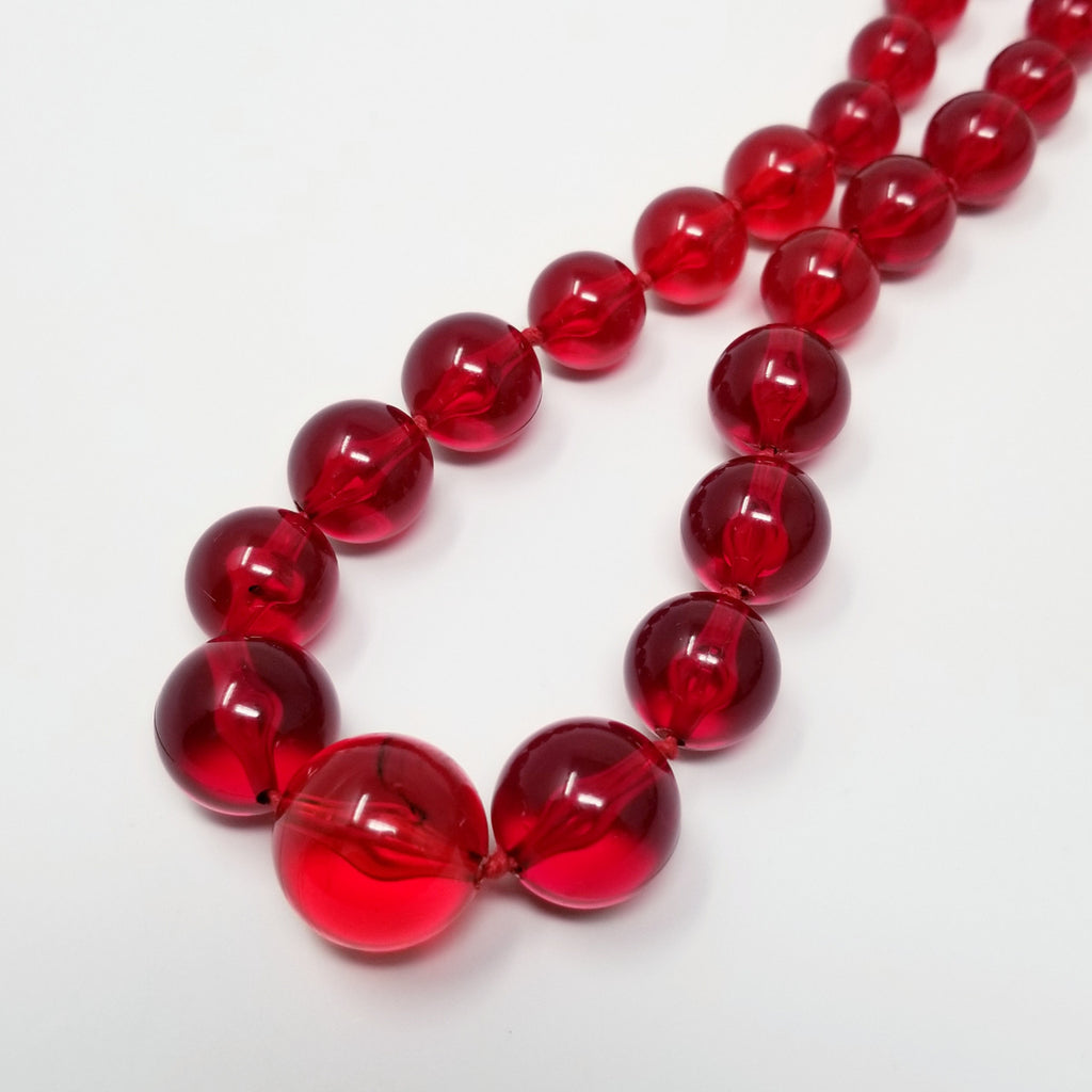 Bright Candy Red Vintage Plastic 27" Graduated Bead Necklace