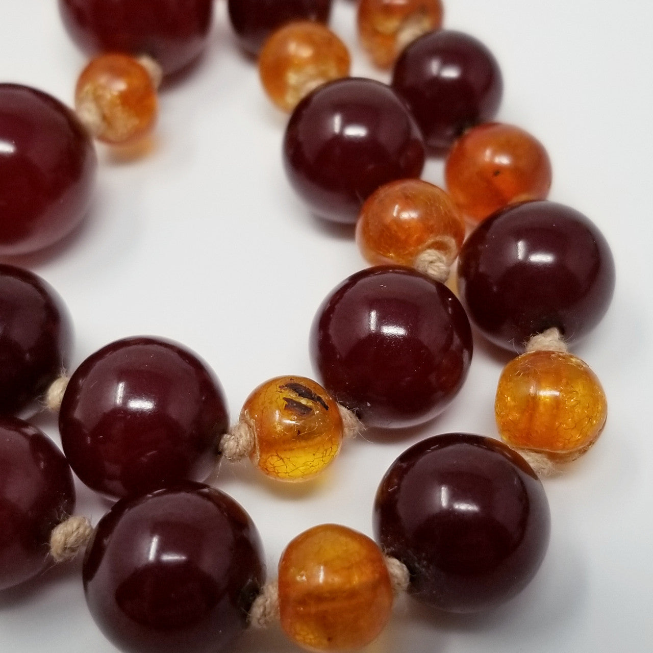 Red Cherry Amber & Honey Bakelite 18.5" Alternating Graduated Bead Choker Necklace