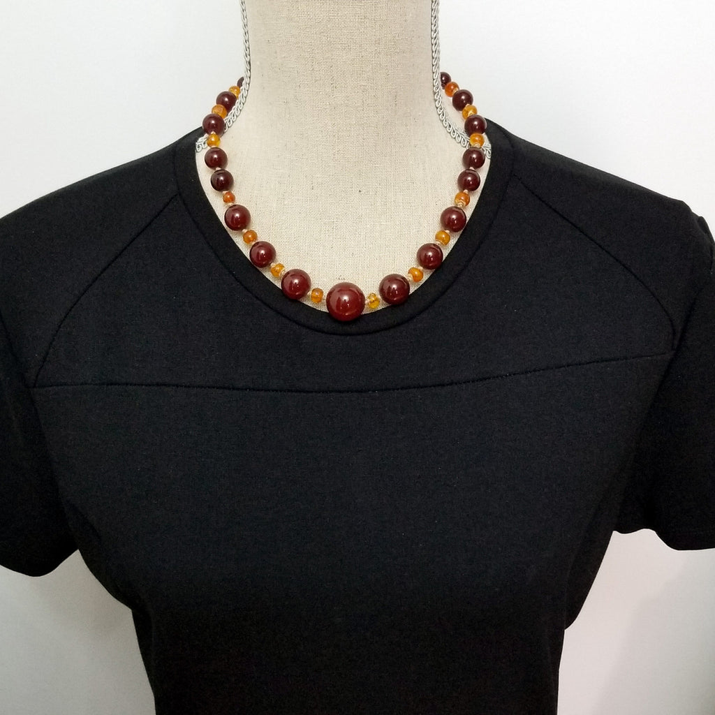 Red Cherry Amber & Honey Bakelite 18.5" Alternating Graduated Bead Choker Necklace