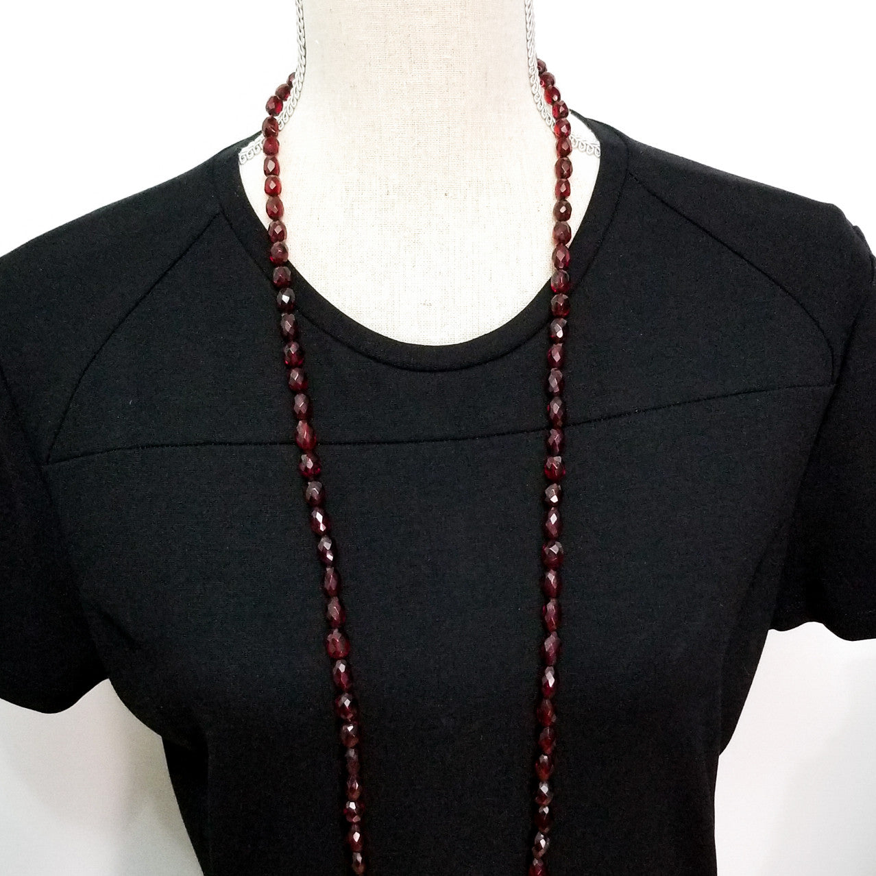 Red Cherry Amber Bakelite 44.5" Faceted Graduated Bead Necklace