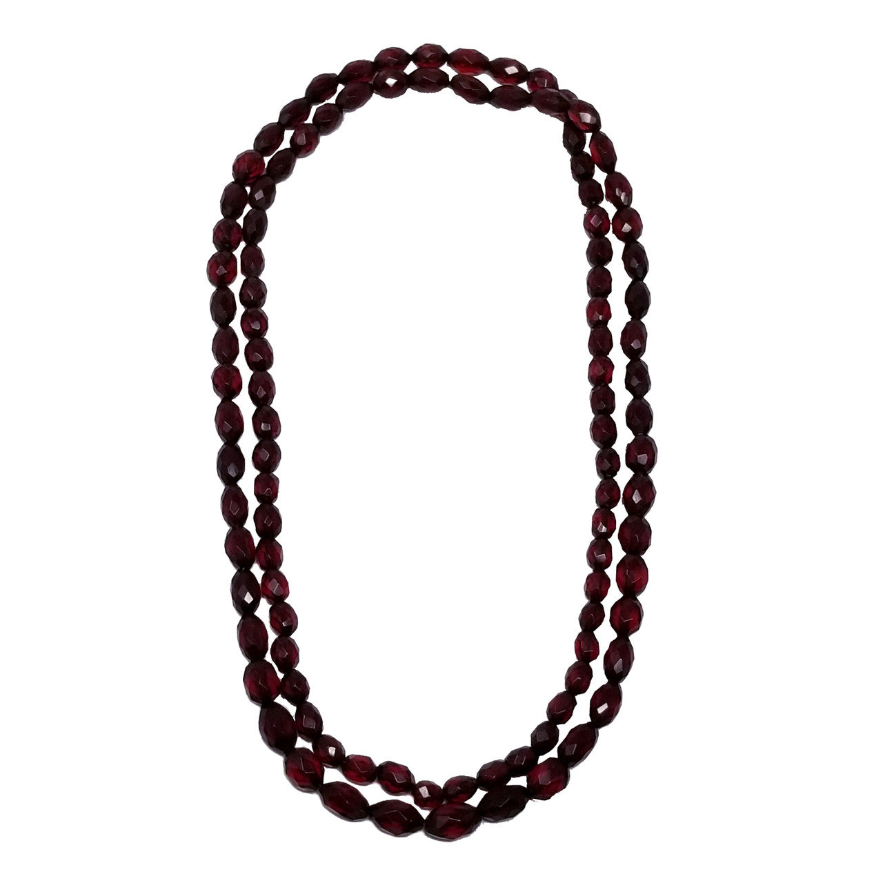 Red Cherry Amber Bakelite 44.5" Faceted Graduated Bead Necklace