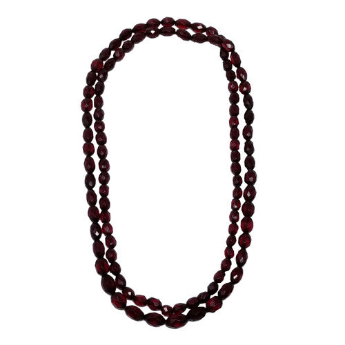 Red Cherry Amber Bakelite 44.5" Faceted Graduated Bead Necklace
