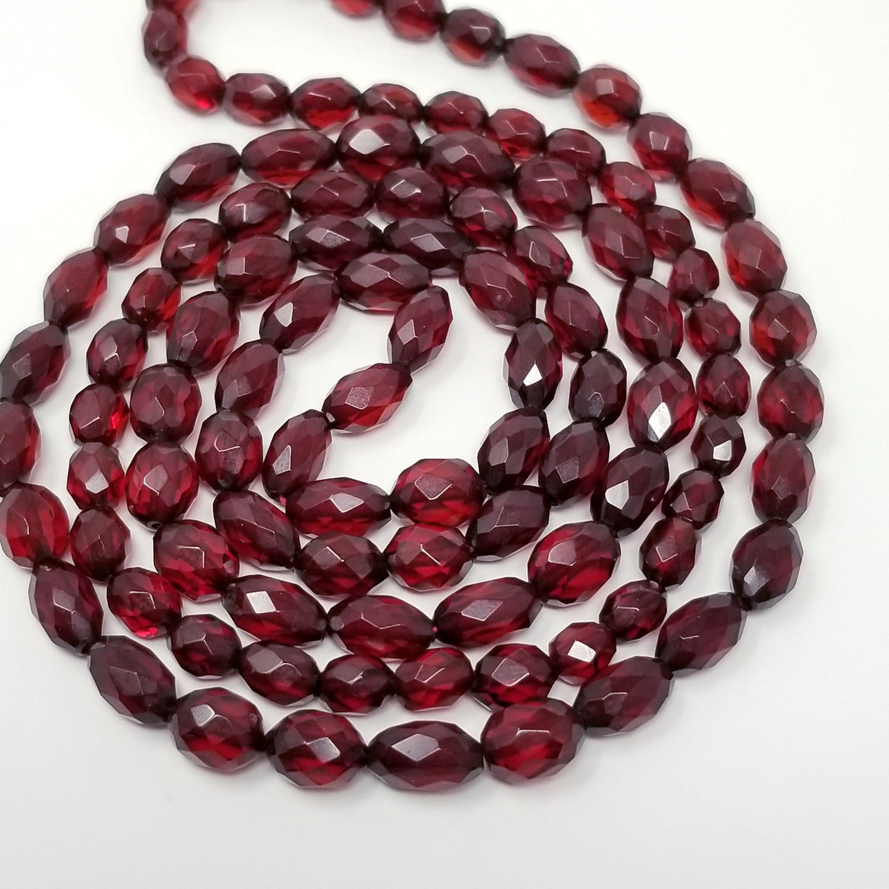 Red Cherry Amber Bakelite 44.5" Faceted Graduated Bead Necklace