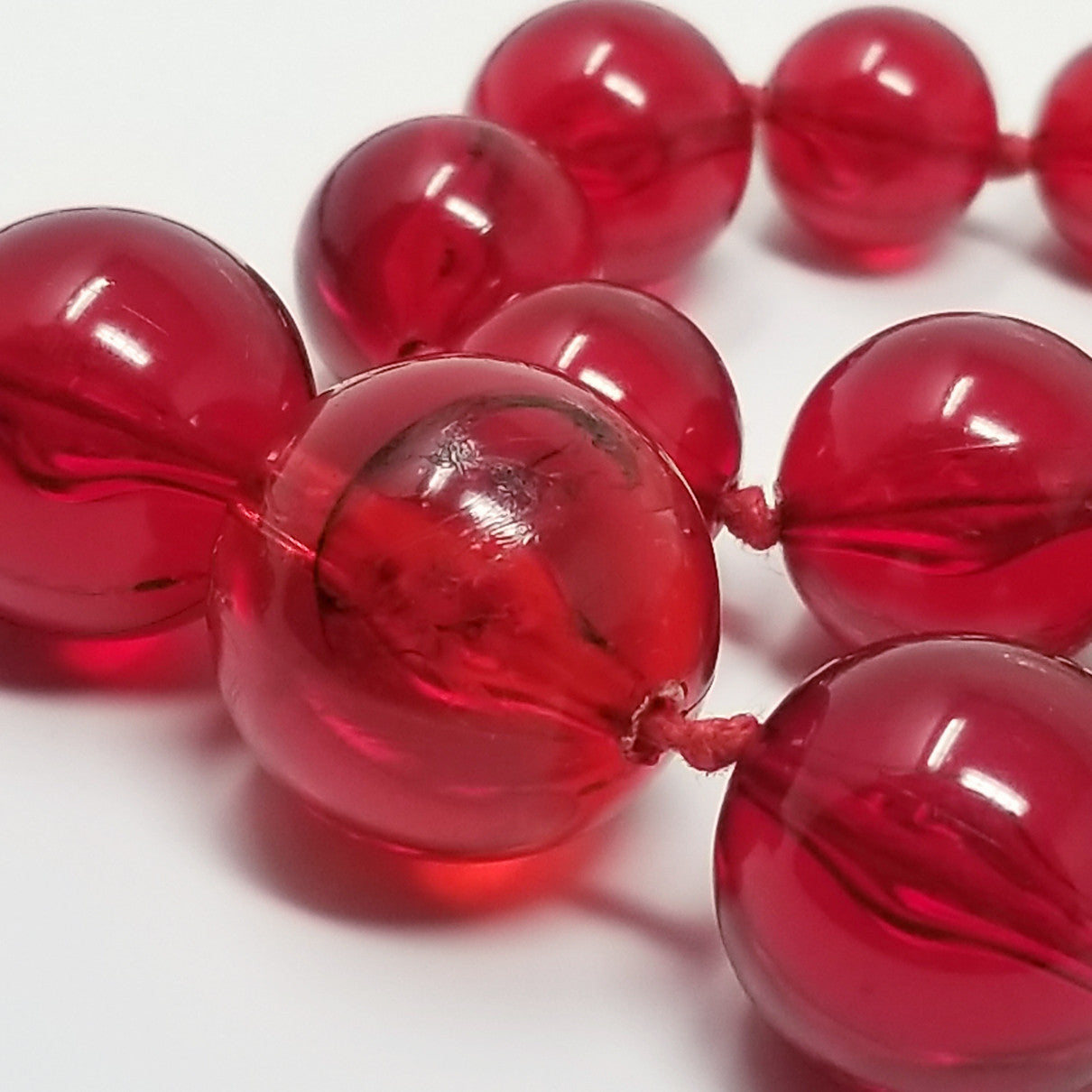 Bright Candy Red Vintage Plastic 27" Graduated Bead Necklace