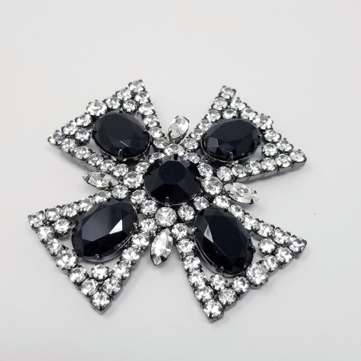 Kenneth Jay Lane KJL Jet & Clear Crystal Embellished Maltese Cross