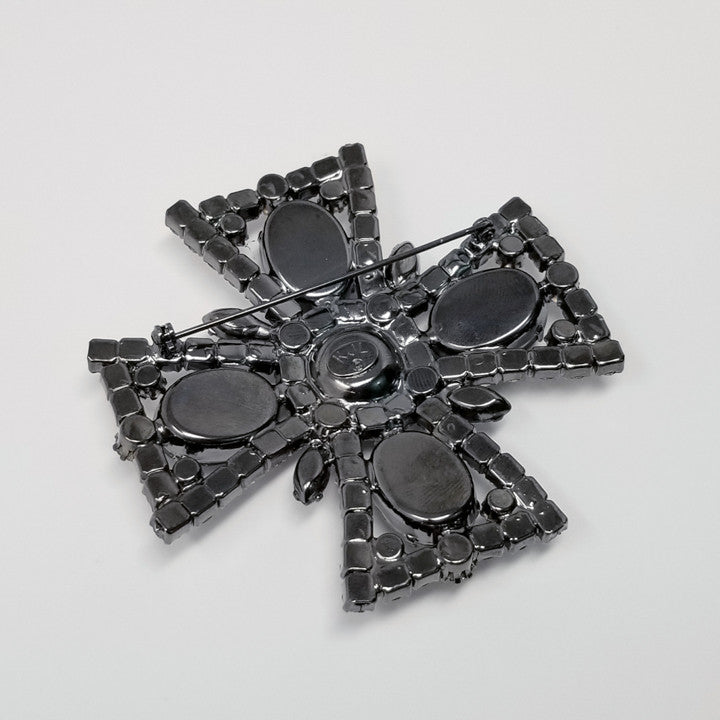 Kenneth Jay Lane KJL Jet & Clear Crystal Embellished Maltese Cross