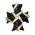 Kenneth Jay Lane KJL Art Deco Style Crystal & Enamel Embellished Maltese Cross