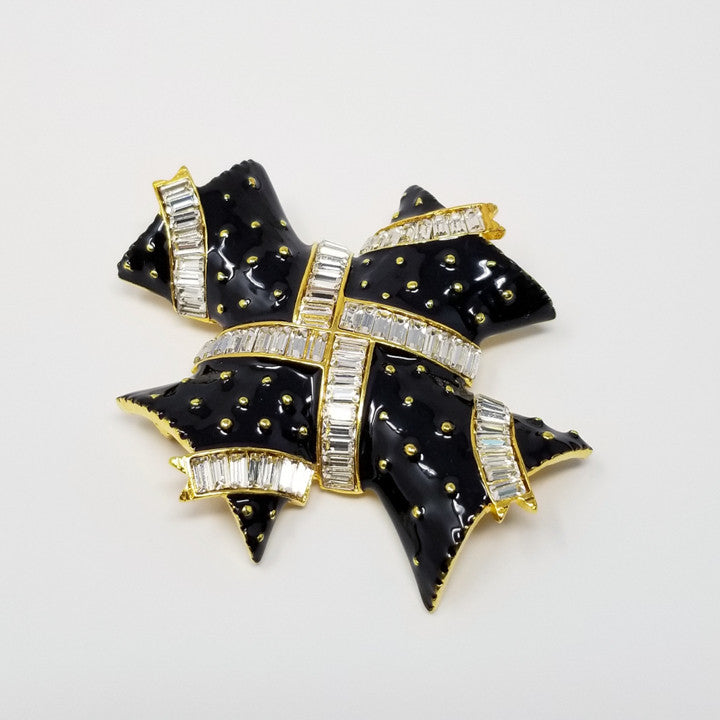Kenneth Jay Lane KJL Art Deco Style Crystal & Enamel Embellished Maltese Cross